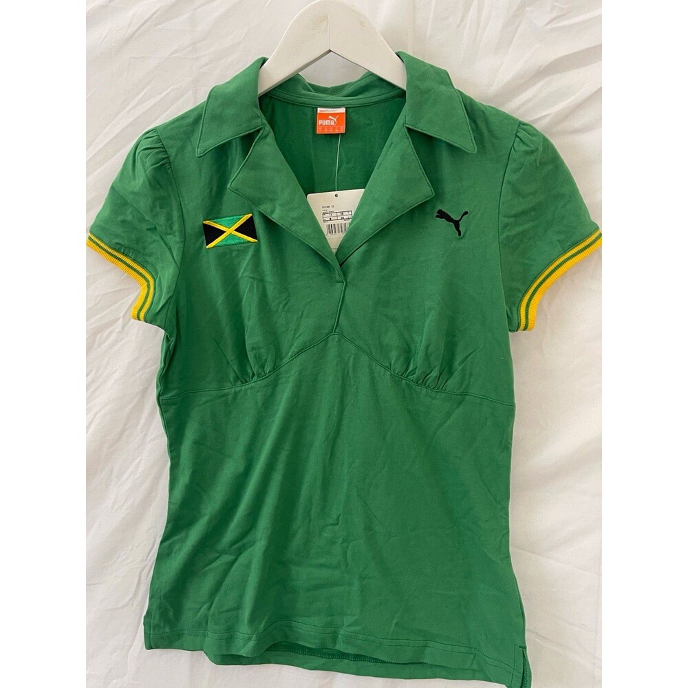 PUMA Women’s Green Solid- Jamaica Patch Collared Short Sleeve Polo Shirt Size S